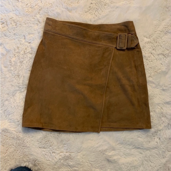 Vince 100% Goat Leather Belted Wrap Skirt Buckle Taupe Sz 2 - Picture 1 of 8